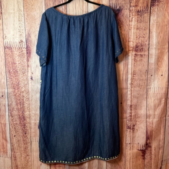 Philosophy Embroidered Denim Dress with Drawstring, Large - Picture 4 of 7